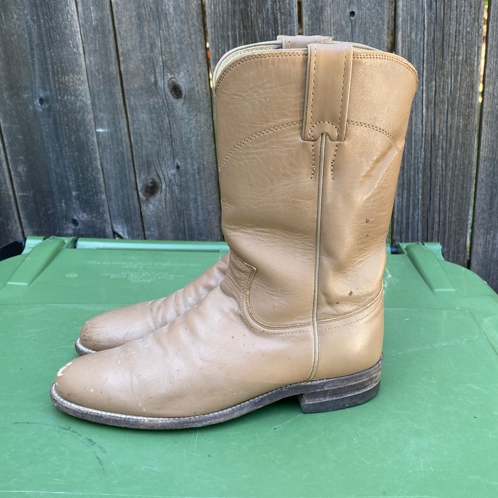 Justin Boots Vintage Tan Leather Roper Western Boots Style L3710 6.5 B USA Made